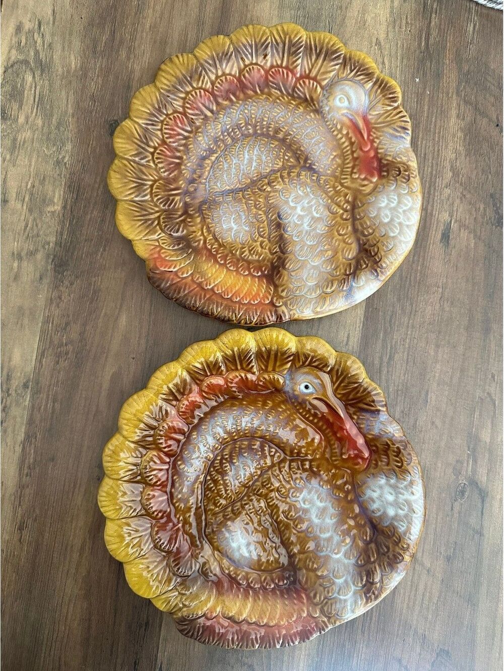 Set of 2 Better Homes & Gardens Turkey Figural Salad Plates 🦃🍂